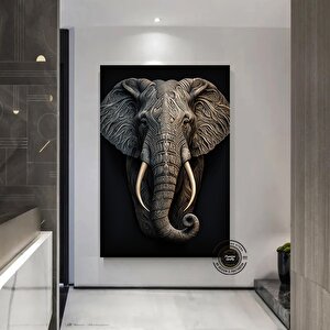Siyah & Altın Fil Tablosu; Şık Fil Duvar Sanatı; Çok Renkli Kanvas; Hediye 60x90 cm