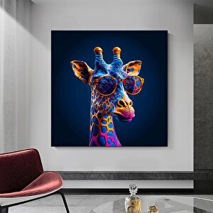 Renkli Sevimli Zürafa Kanvas Tablo – Çiçek Ve Hayvan Temalı Duvar Sanatı