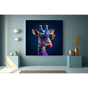 Renkli Sevimli Zürafa Kanvas Tablo – Çiçek Ve Hayvan Temalı Duvar Sanatı