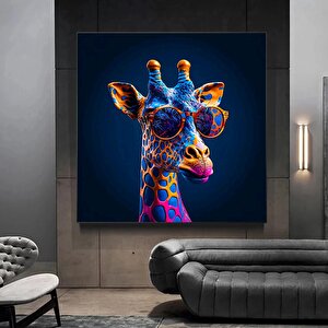 Renkli Sevimli Zürafa Kanvas Tablo – Çiçek Ve Hayvan Temalı Duvar Sanatı 100x100 cm