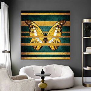 Altın Kelebek Kanvas Tablosu; Kelebek Ev Dekoru; Sarı Kelebek Sanatı; Altın Kelebek Ev Dekoru 80x80 cm
