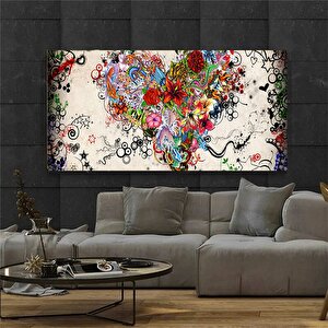 Natürmort Kalp Ve Çiçekler Tablosu – Kadın Yüzü Portresi 75x150 cm