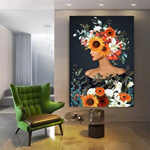 Çiçekli Kadın Kanvas; Gül Başlı Kadın Tablosu; Çiçek Sanatı