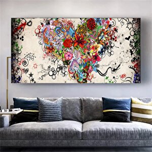 Natürmort Kalp Ve Çiçekler Tablosu – Kadın Yüzü Portresi 60x120 cm