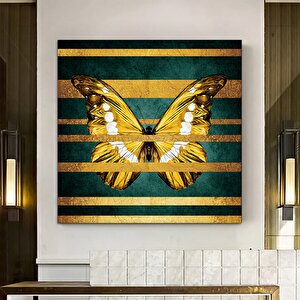 Altın Kelebek Kanvas Tablosu; Kelebek Ev Dekoru; Sarı Kelebek Sanatı; Altın Kelebek Ev Dekoru 50x50 cm