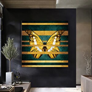 Altın Kelebek Kanvas Tablosu; Kelebek Ev Dekoru; Sarı Kelebek Sanatı; Altın Kelebek Ev Dekoru 50x50 cm