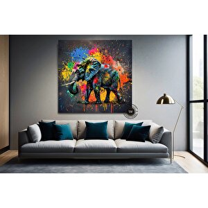 Renkli Fil Kanvas Tablo; Pop Art Fil 30x30 cm