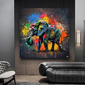 Renkli Fil Kanvas Tablo; Pop Art Fil