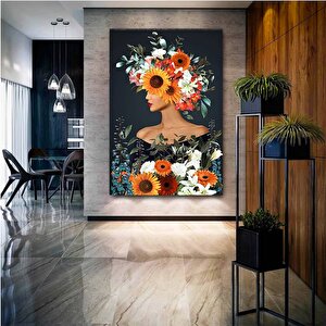 Çiçekli Kadın Kanvas; Gül Başlı Kadın Tablosu; Çiçek Sanatı 50x70 cm