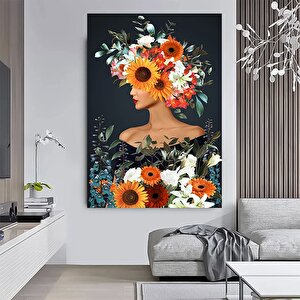 Çiçekli Kadın Kanvas; Gül Başlı Kadın Tablosu; Çiçek Sanatı