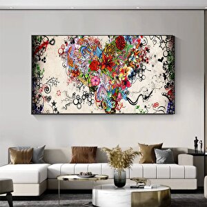 Natürmort Kalp Ve Çiçekler Tablosu – Kadın Yüzü Portresi