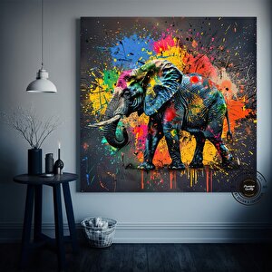 Renkli Fil Kanvas Tablo; Pop Art Fil