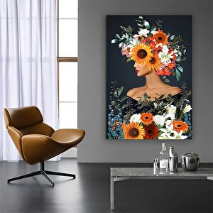 Çiçekli Kadın Kanvas; Gül Başlı Kadın Tablosu; Çiçek Sanatı 70x100 cm