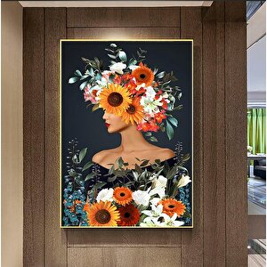 Çiçekli Kadın Kanvas; Gül Başlı Kadın Tablosu; Çiçek Sanatı
