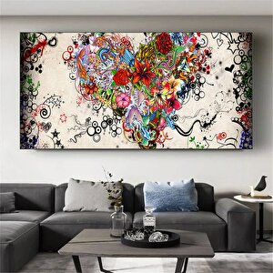 Natürmort Kalp Ve Çiçekler Tablosu – Kadın Yüzü Portresi