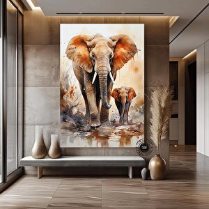 Anne Ve Yavru Fil Baskısı, Yürüyen Fil Kanvas Duvar Sanatı, Fil Kanvas Tablosu, Hayvan Krallığı