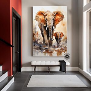 Anne Ve Yavru Fil Baskısı, Yürüyen Fil Kanvas Duvar Sanatı, Fil Kanvas Tablosu, Hayvan Krallığı 120x150 cm