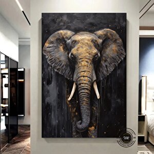 Siyah & Altın Fil Tablosu | Şık Fil Kanvas Tablo | Abstrakt Duvar Sanatı | Hediye
