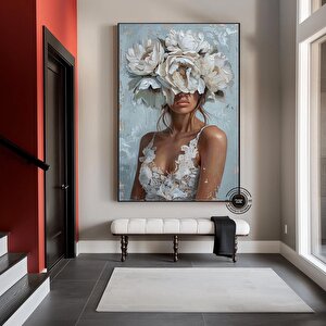 Çiçekli Kadın Kanvas; Gül Başlı Portre 80x160 cm