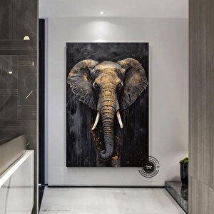 Siyah & Altın Fil Tablosu | Şık Fil Kanvas Tablo | Abstrakt Duvar Sanatı | Hediye 70x150 cm