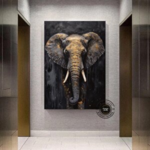 Siyah & Altın Fil Tablosu | Şık Fil Kanvas Tablo | Abstrakt Duvar Sanatı | Hediye 70x150 cm