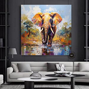 Fil Baskılı Kanvas Tablosu; Pop Art Fil; Afrika Duvar Sanatı 120x120 cm