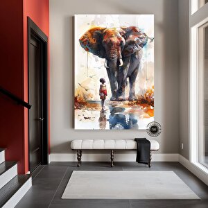 Afrika Kabilesi Afrikalı Çocuk Ve Fil Duvar Tablosu, Çocuk Duvar Sanatı Afrika Deseni, Afrika Sanatı 50x70 cm