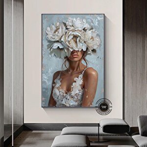 Çiçekli Kadın Kanvas; Gül Başlı Portre 80x150 cm