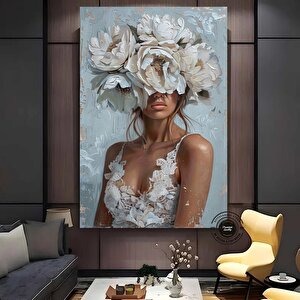 Çiçekli Kadın Kanvas; Gül Başlı Portre