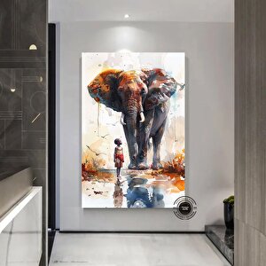 Afrika Kabilesi Afrikalı Çocuk Ve Fil Duvar Tablosu, Çocuk Duvar Sanatı Afrika Deseni, Afrika Sanatı