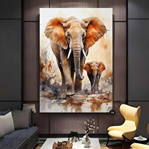 Anne Ve Yavru Fil Baskısı, Yürüyen Fil Kanvas Duvar Sanatı, Fil Kanvas Tablosu, Hayvan Krallığı