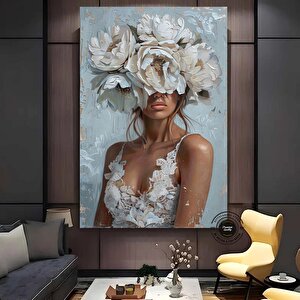 Çiçekli Kadın Kanvas; Gül Başlı Portre