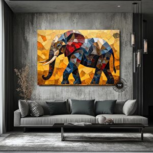 Mozaik Fil Kanvas Tablo; Soyut Hayvan Dekoru 20x30 cm