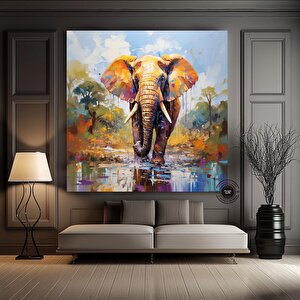 Fil Baskılı Kanvas Tablosu; Pop Art Fil; Afrika Duvar Sanatı 80x80 cm