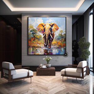 Fil Baskılı Kanvas Tablosu; Pop Art Fil; Afrika Duvar Sanatı 80x80 cm