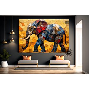 Mozaik Fil Kanvas Tablo; Soyut Hayvan Dekoru 120x180 cm