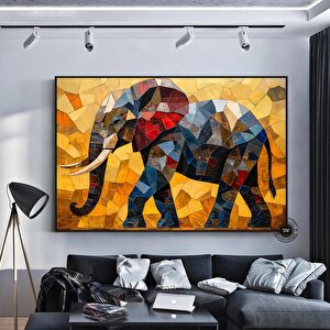 Mozaik Fil Kanvas Tablo; Soyut Hayvan Dekoru