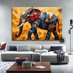Mozaik Fil Kanvas Tablo; Soyut Hayvan Dekoru