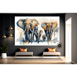 Fil Ailesi Kanvas Tablosu; Afrika Hayvan Duvar Dekoru; Modern Baskı Sanatı; Fil Sürü Posteri; Duvar 20x30 cm