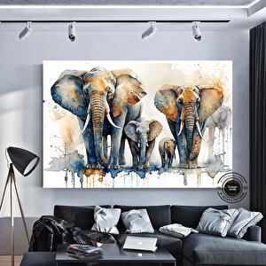 Fil Ailesi Kanvas Tablosu; Afrika Hayvan Duvar Dekoru; Modern Baskı Sanatı; Fil Sürü Posteri; Duvar