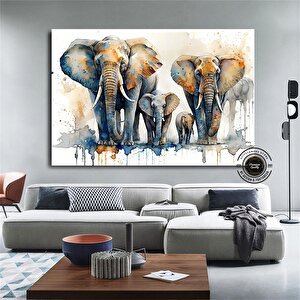 Fil Ailesi Kanvas Tablosu; Afrika Hayvan Duvar Dekoru; Modern Baskı Sanatı; Fil Sürü Posteri; Duvar