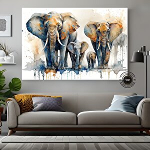 Fil Ailesi Kanvas Tablosu; Afrika Hayvan Duvar Dekoru; Modern Baskı Sanatı; Fil Sürü Posteri; Duvar