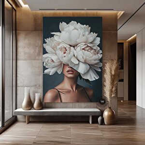 Çiçek Başlı Kadın Kanvas Tablo; Gül Ve Kadın Resimli Soyut Tablo 50x70 cm