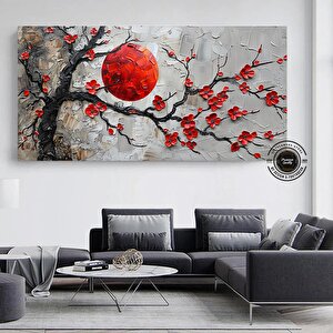 Kırmızı Çiçekli Sakura Kanvas Tablo – Asya Tarzı Duvar Dekoru – Oturma Odası