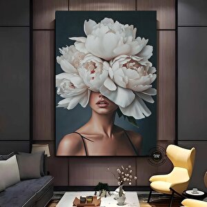 Çiçek Başlı Kadın Kanvas Tablo; Gül Ve Kadın Resimli Soyut Tablo