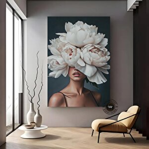 Çiçek Başlı Kadın Kanvas Tablo; Gül Ve Kadın Resimli Soyut Tablo