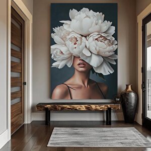 Çiçek Başlı Kadın Kanvas Tablo; Gül Ve Kadın Resimli Soyut Tablo