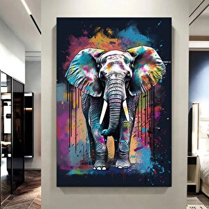 Soyut Çok Renkli Fil Duvar Sanatı Posteri, Fil Grafiti Duvar Sanatı, Renkli Fil Dekoru 30x40 cm