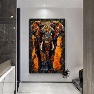 Afrika Fil Kolajı Kanvas Sanatı | Tribal Konsept 80x160 cm