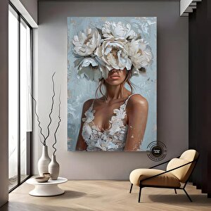 Çiçekli Kadın Kanvas; Gül Başlı Portre